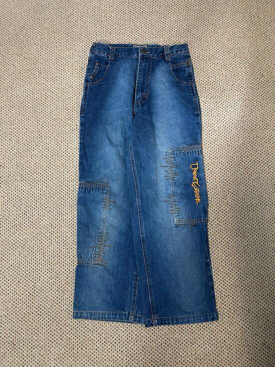 Urban Extreme Denim - Vintage Urban Extreme Street Sports Baggy Y2K Wide Leg Denim Jeans